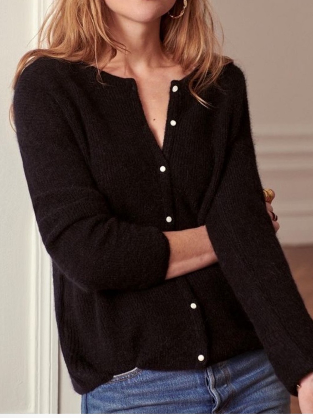 Madewell wool-blend crew neck cardigan, black/small